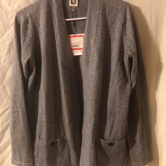 NWT ANNE KLEIN Sparkling  Heather Grey Open Jacket-XS - Picture 1 of 11